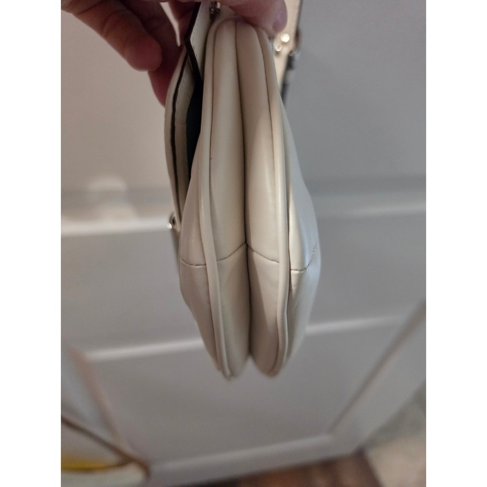 Coach Woven Leather Crossbody Bag Cream White Silver Hardware Turnlock Small COA - Picture 5 of 12